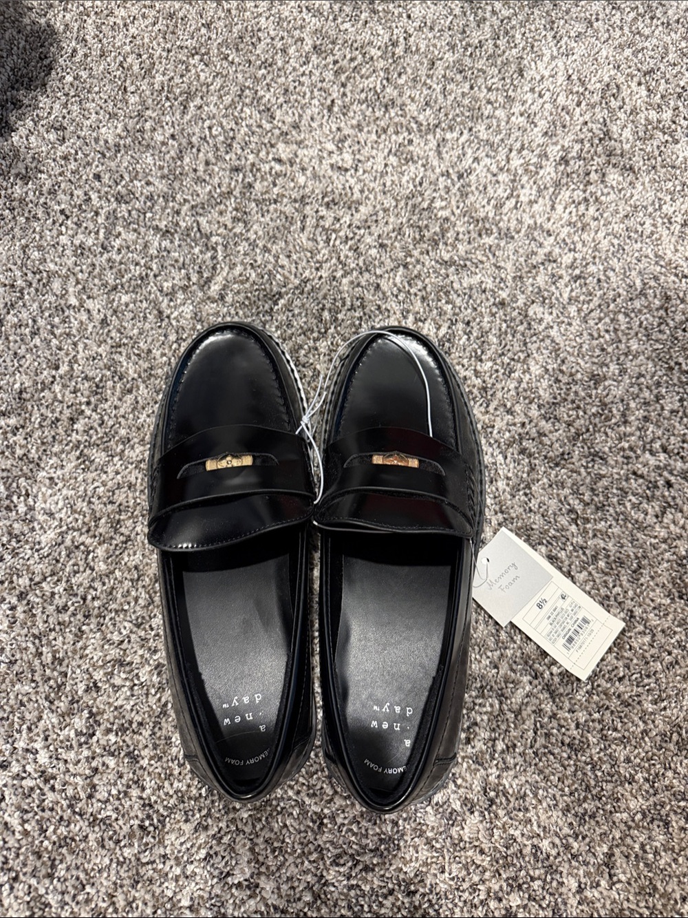 New Day Women's Black Penny Loafers with Gold Accent